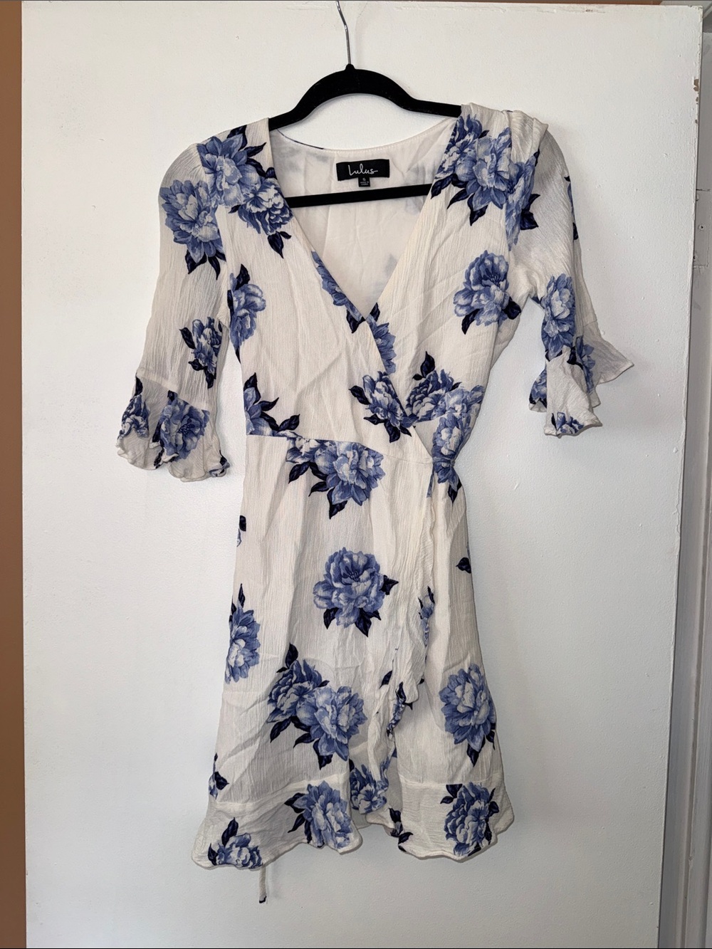 Lulu's White Dress with Blue Floral Print